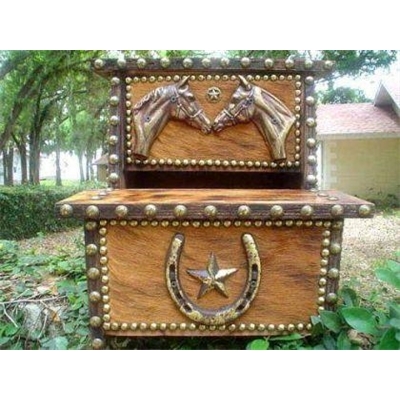 Western Decor Horse Head Cowhide Step Stool